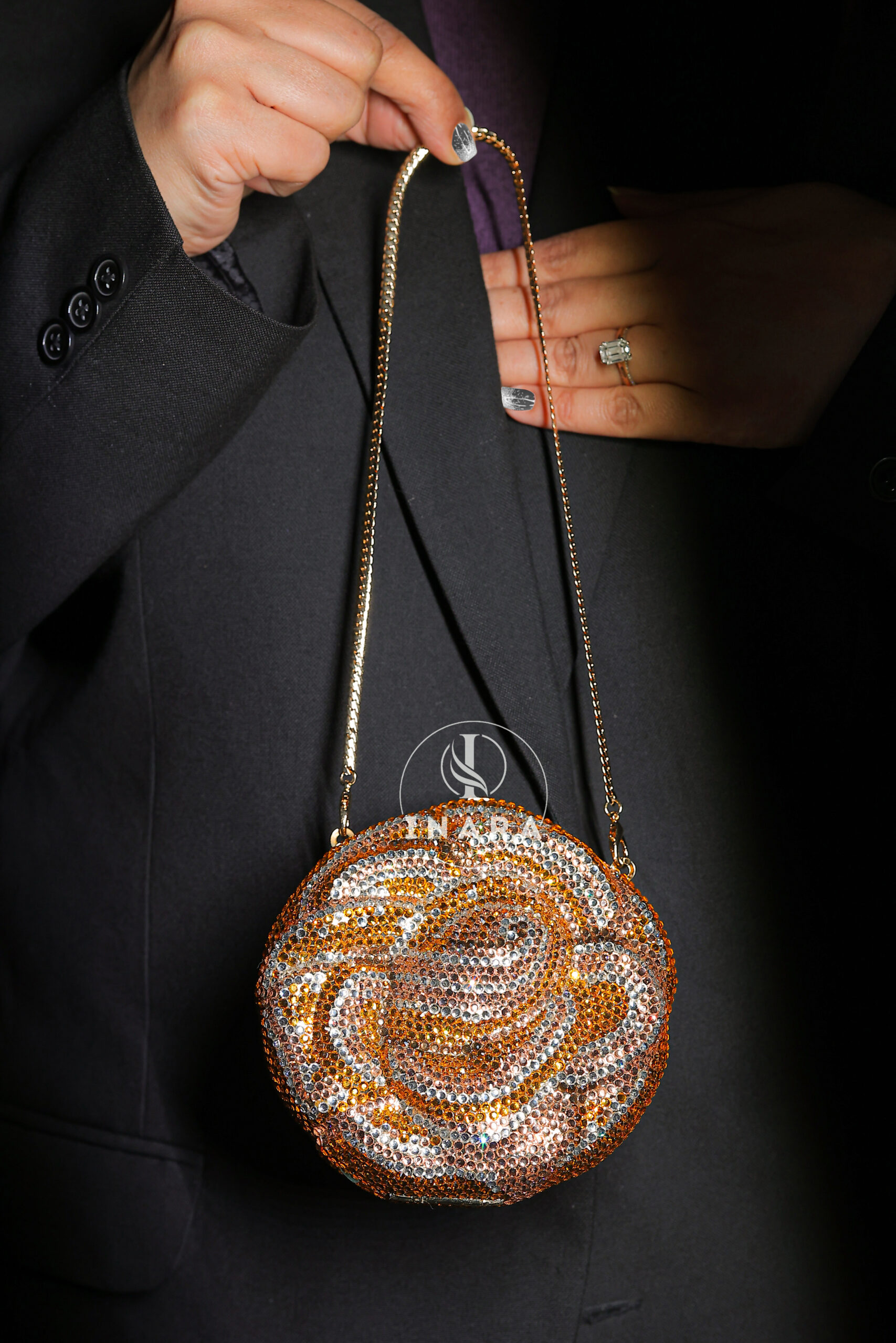 Premium Swarovski golden Rose clutch