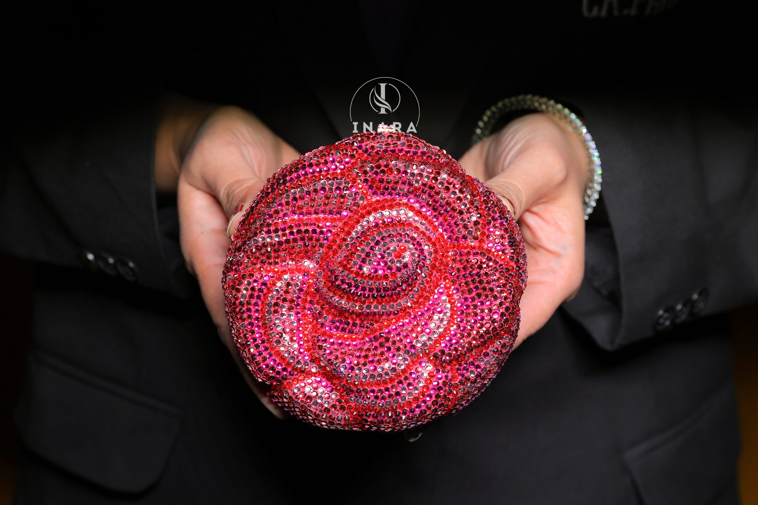 Premium Swarovski pink Rose clutch