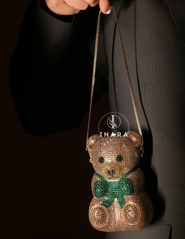 Premium Swarovski Golden Green Bow Bear clutch