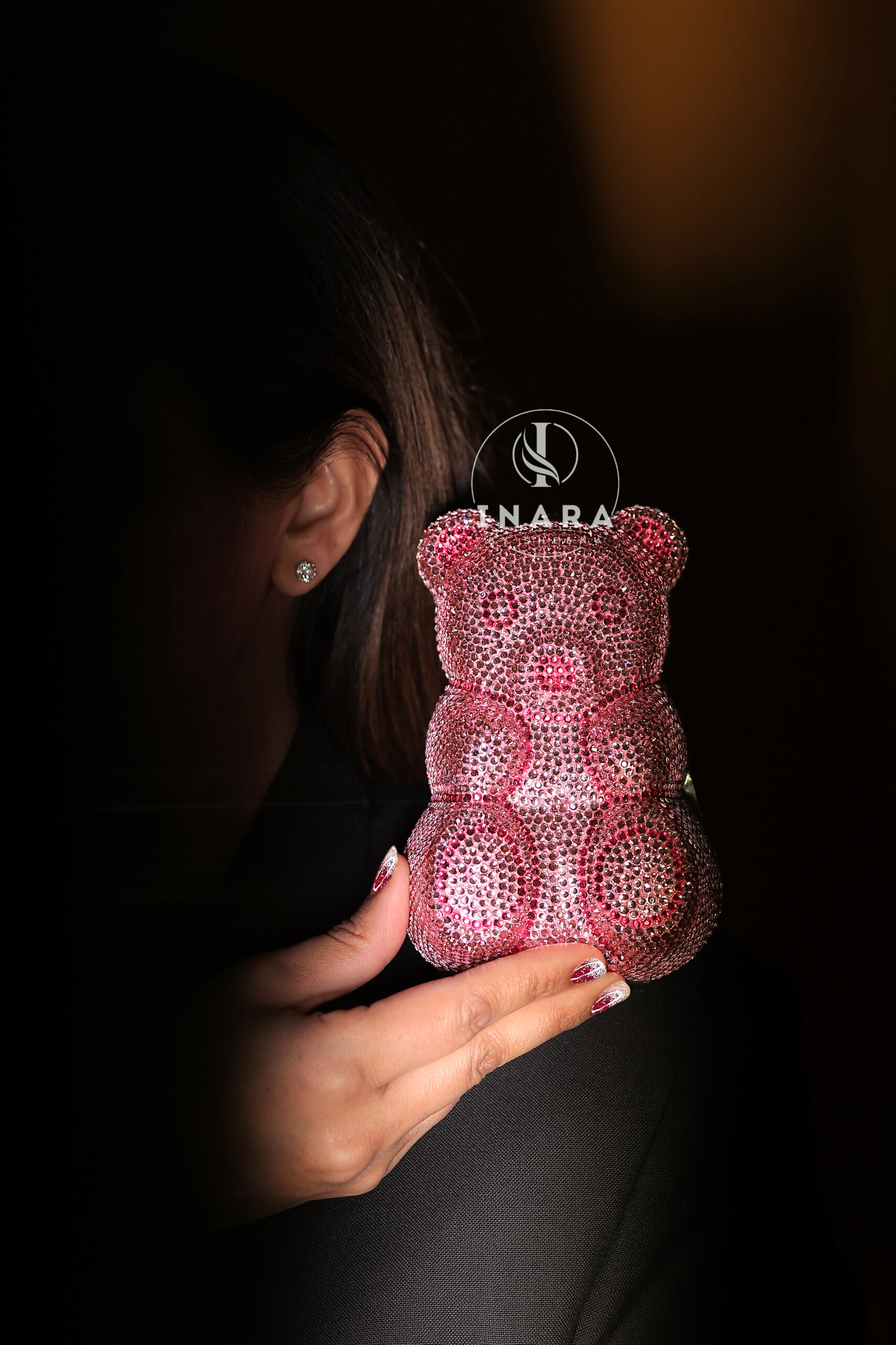 Premium Swarovski Pink Bow Bear clutch - Image 3
