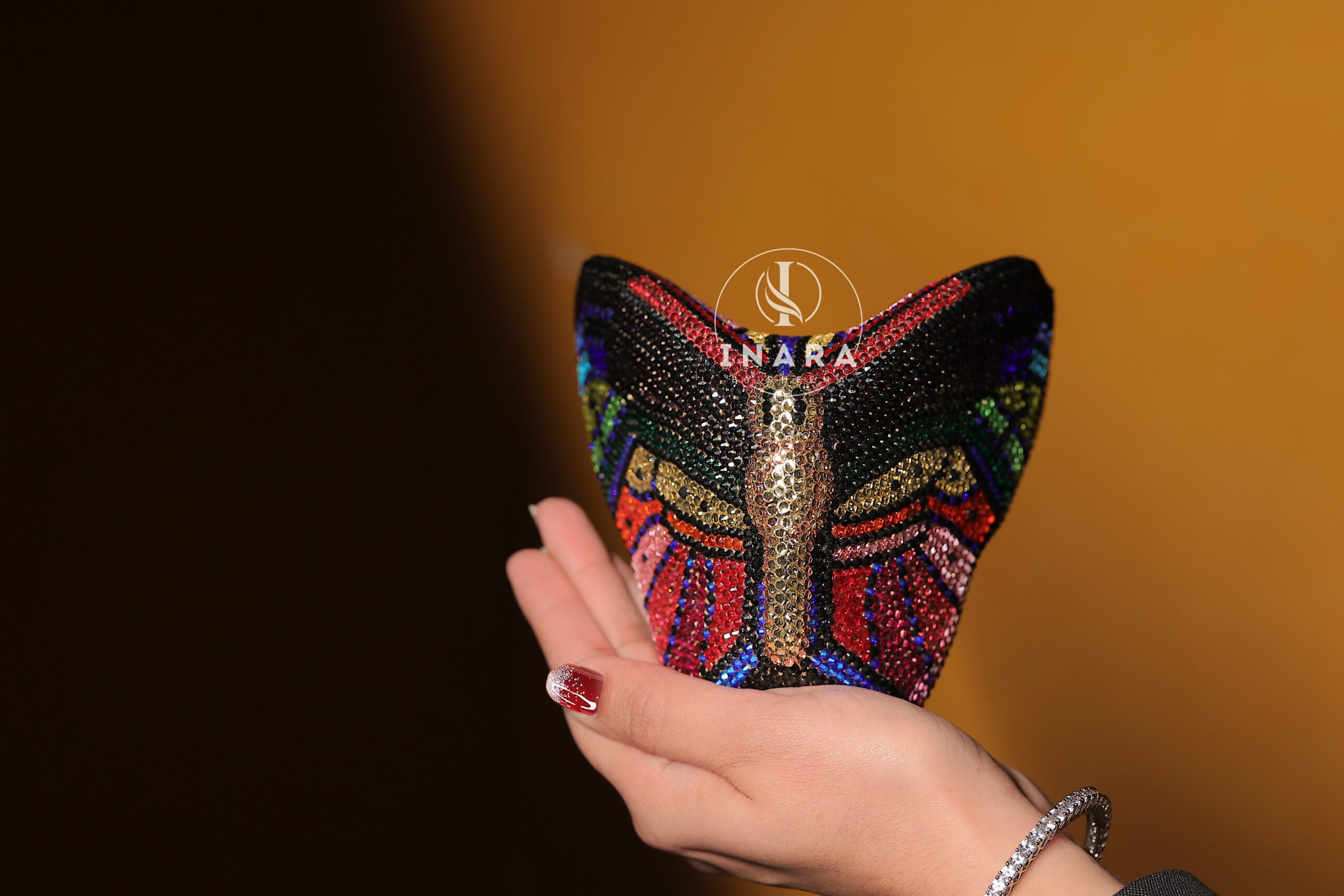 Premium Swarovski Morocco Black Multicolored Butterfly handset clutch