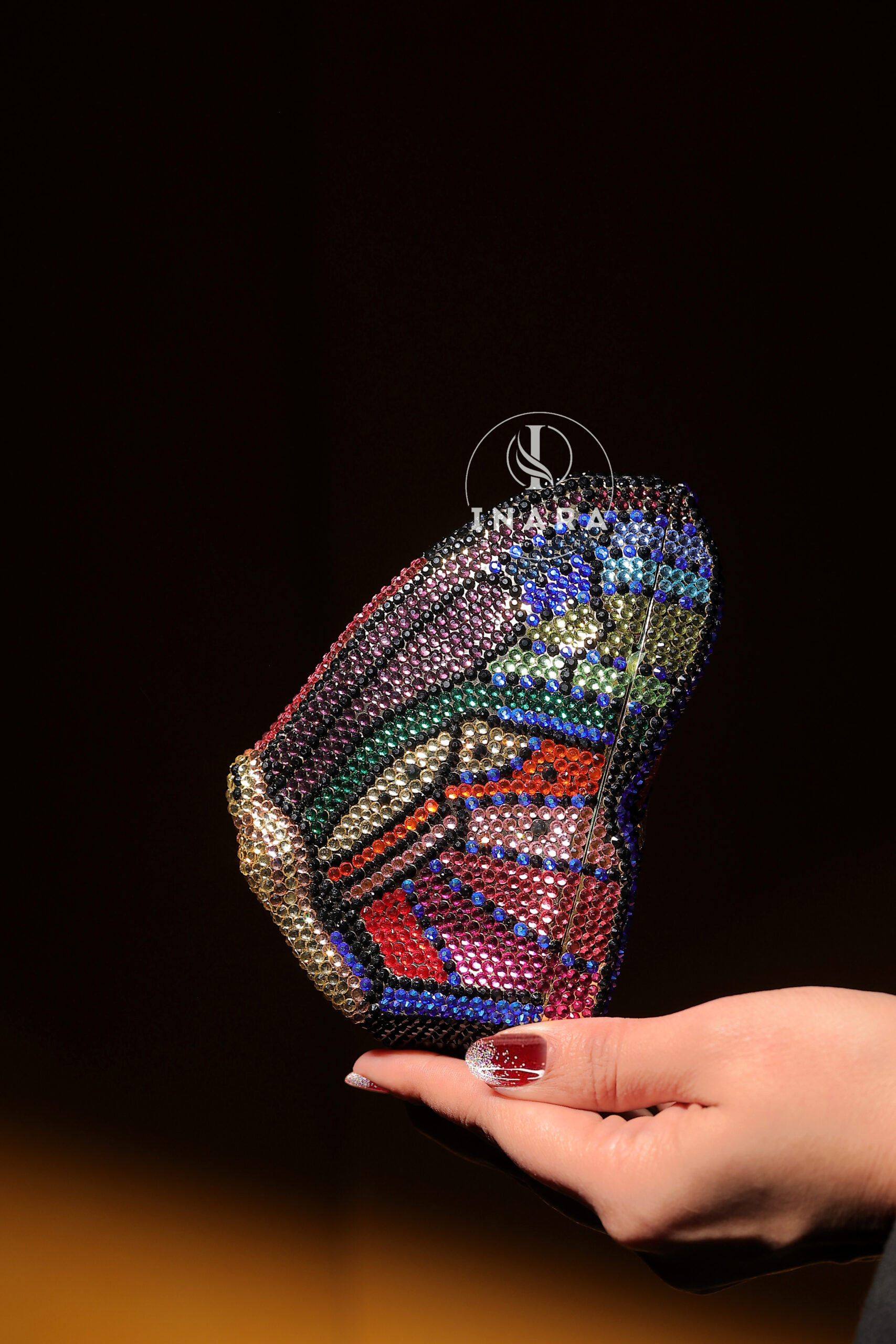 Premium Swarovski Morocco Black Multicolored Butterfly handset clutch - Image 3