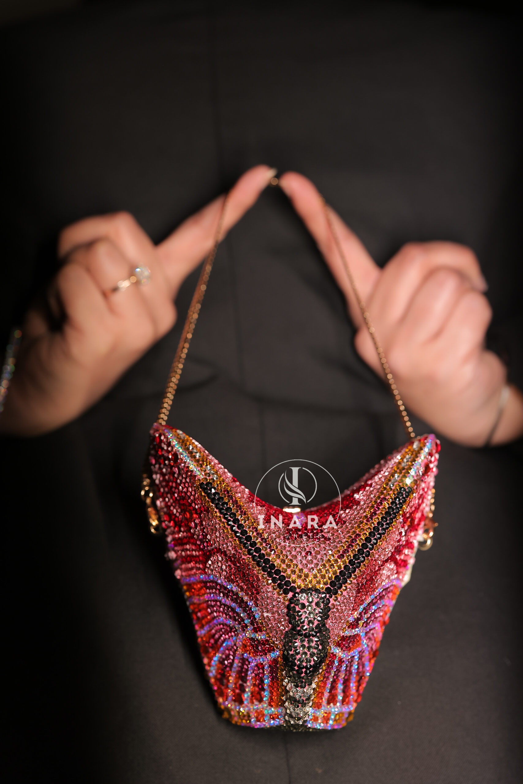 Premium Swarovski Morocco Red Multicolored Butterfly handset clutch