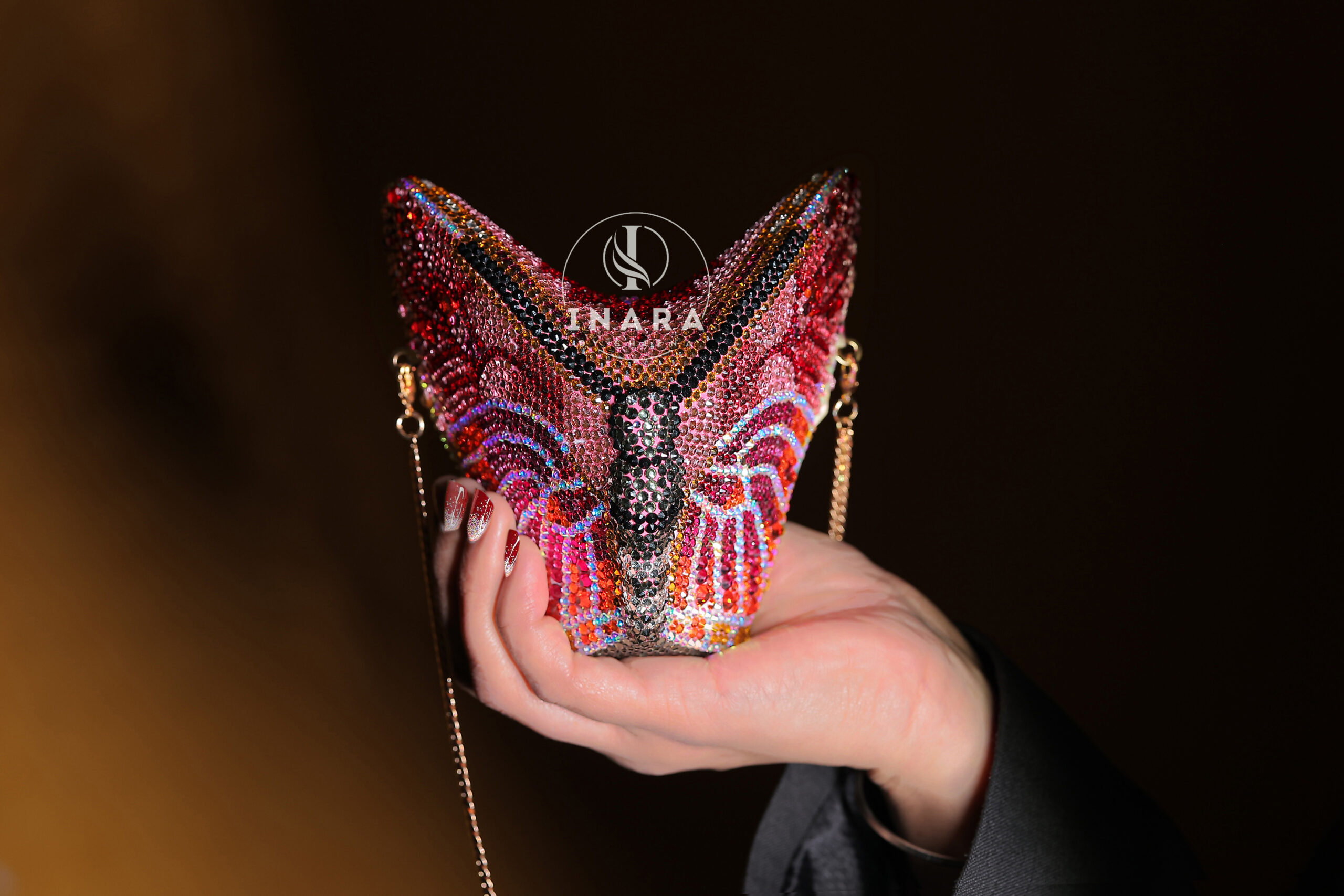 Premium Swarovski Morocco Red Multicolored Butterfly handset clutch - Image 2