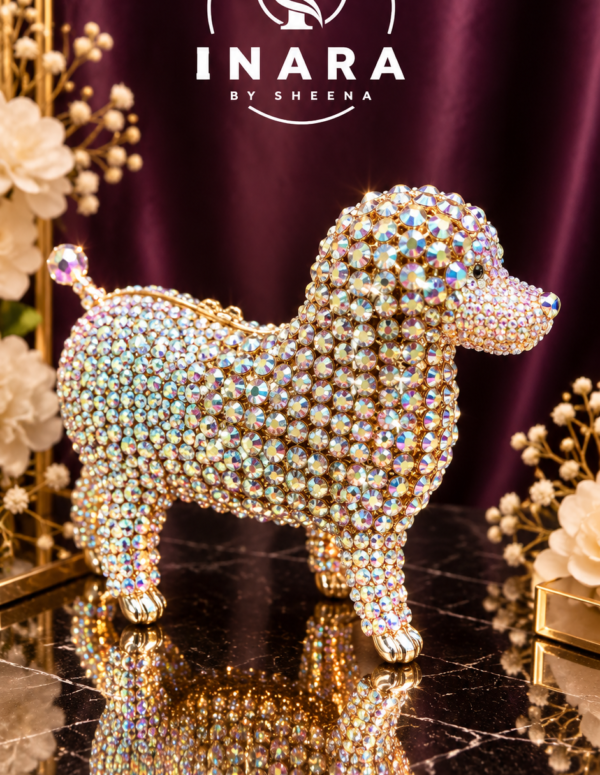 Crystal Canine Statement Golden holographic Clutch