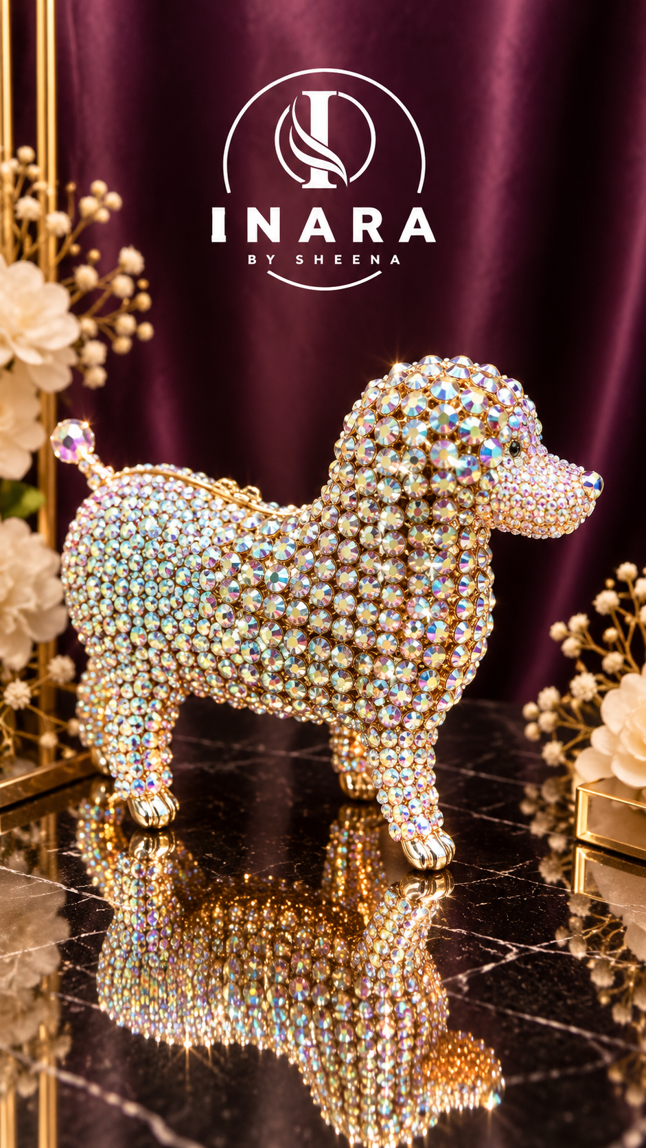 Crystal Canine Statement Golden holographic Clutch
