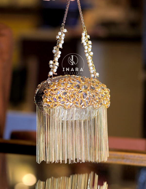 Mirani Golden Crystal Fringe Clutch