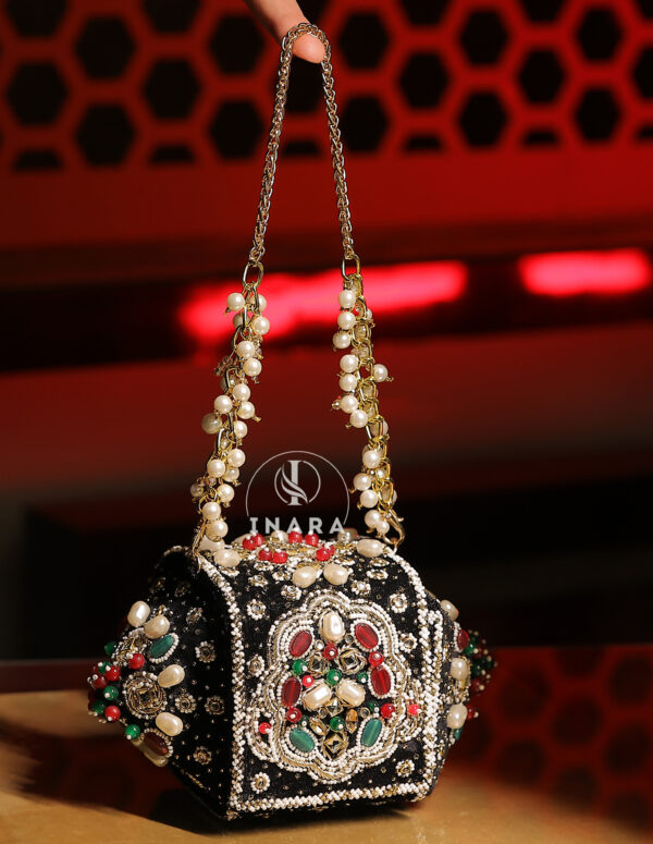 Rahma Black & Gold Heritage Jewel Clutch