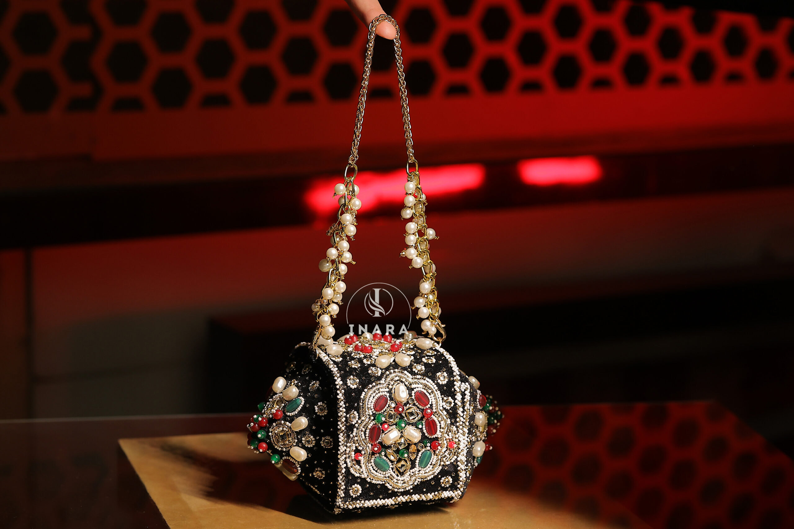 Rahma Black & Gold Heritage Jewel Clutch
