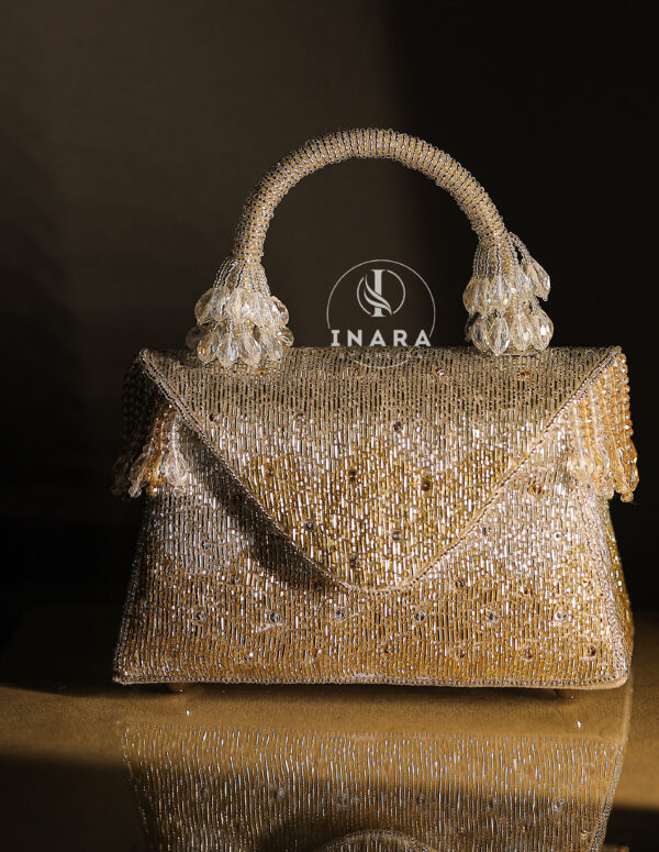 Noura Golden & Silver Embellished Statement Clutch