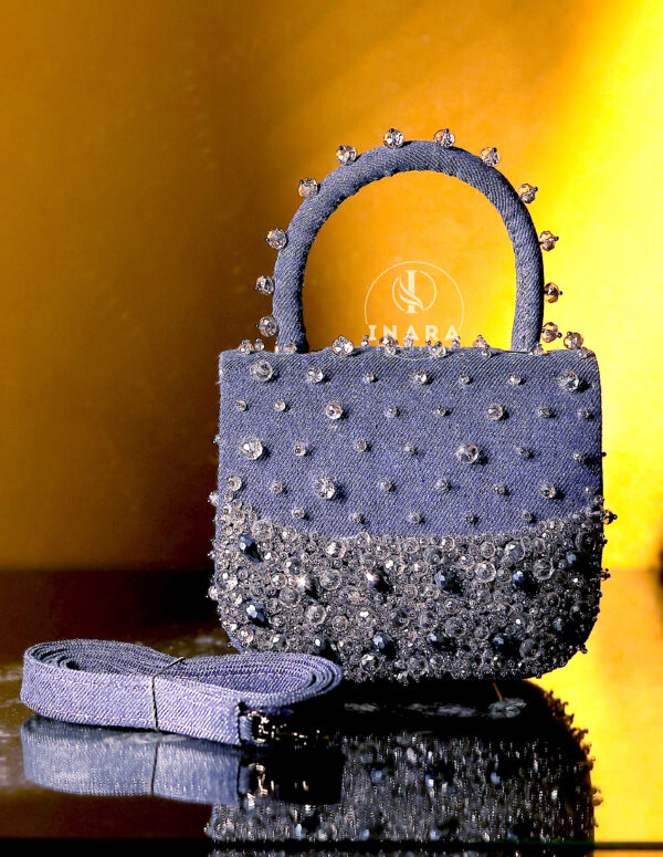 Layla Denim & Silver Beaded Box Bag
