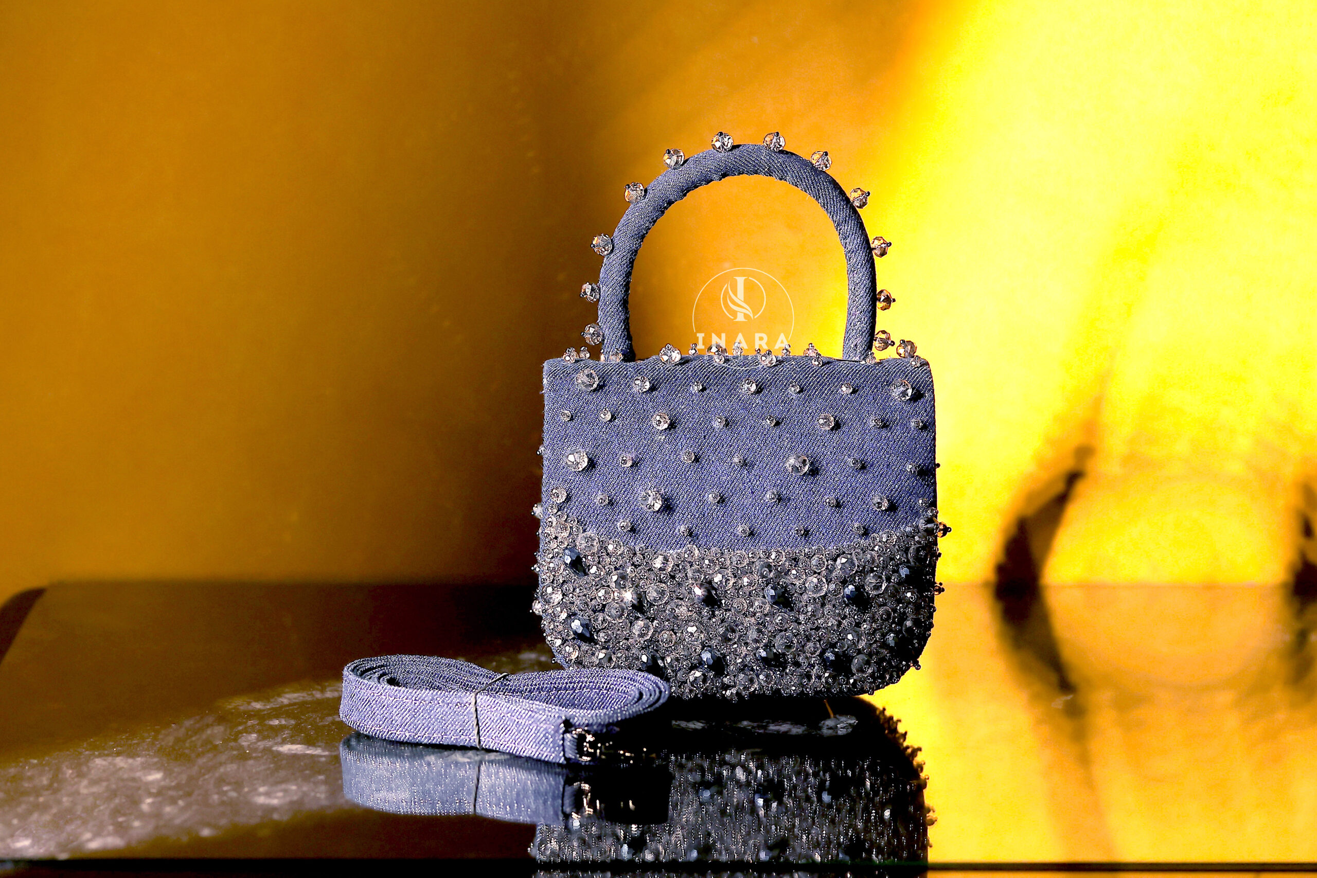Layla Denim & Silver Beaded Box Bag