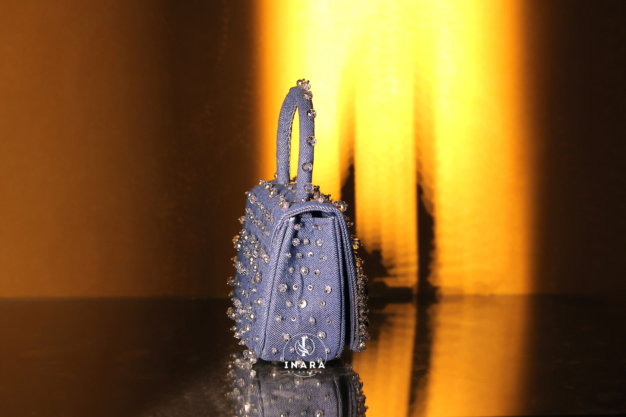 Layla Denim & Silver Beaded Box Bag - Image 4