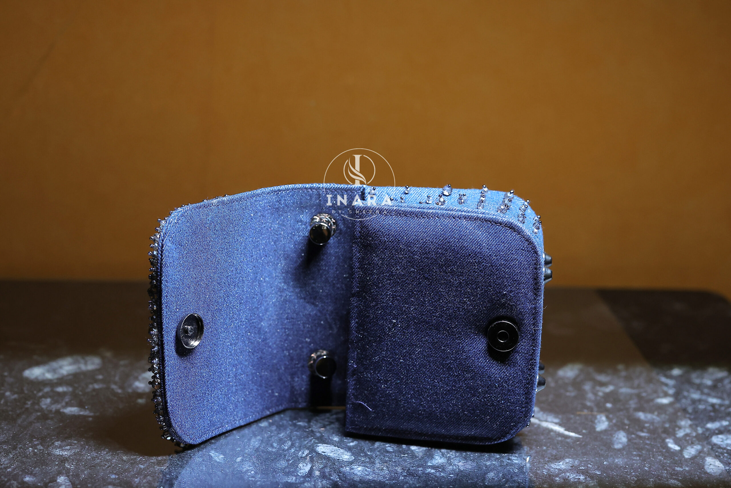 Layla Denim & Silver Beaded Box Bag - Image 3
