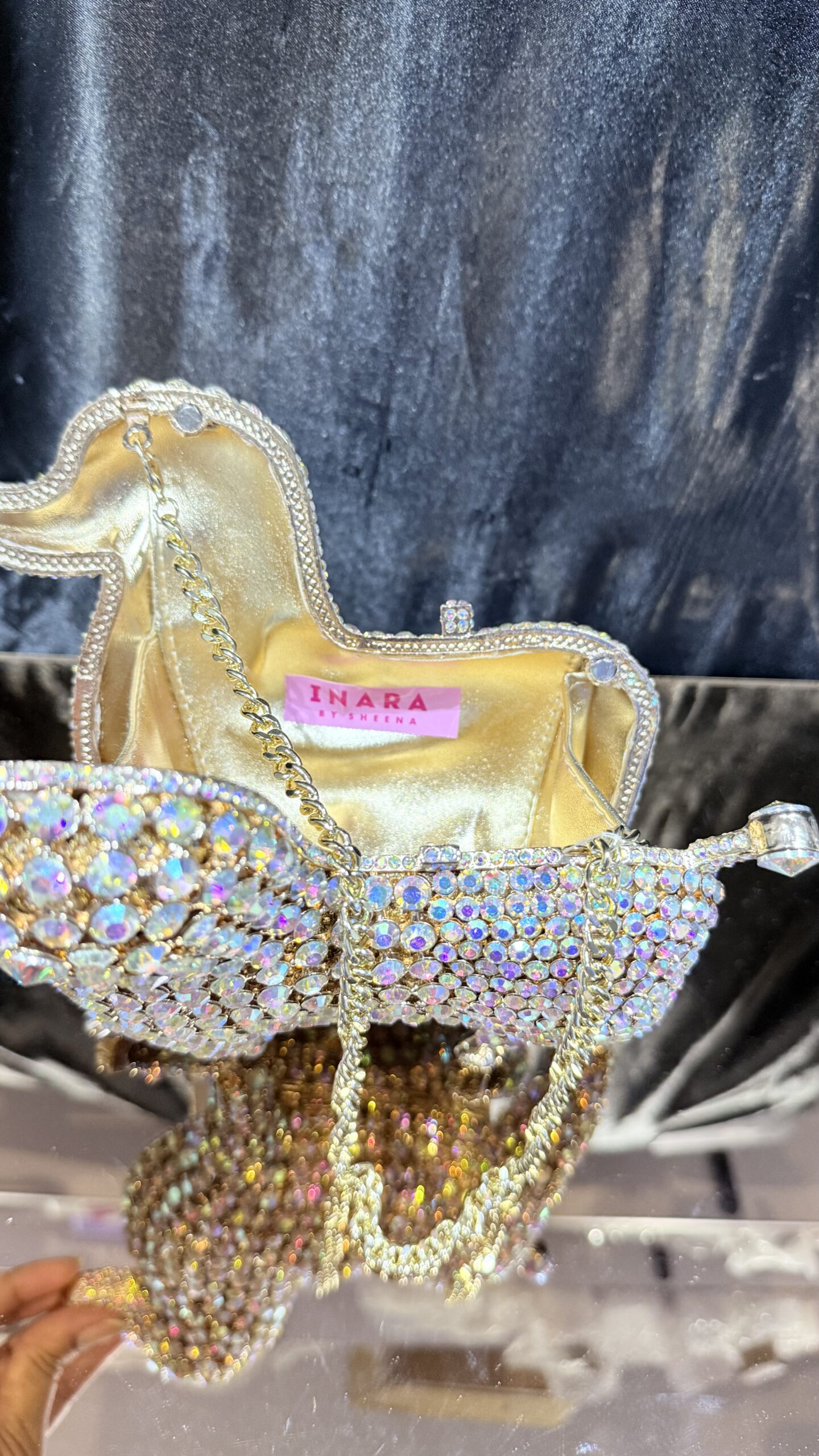 Crystal Canine Statement Golden holographic Clutch - Image 2