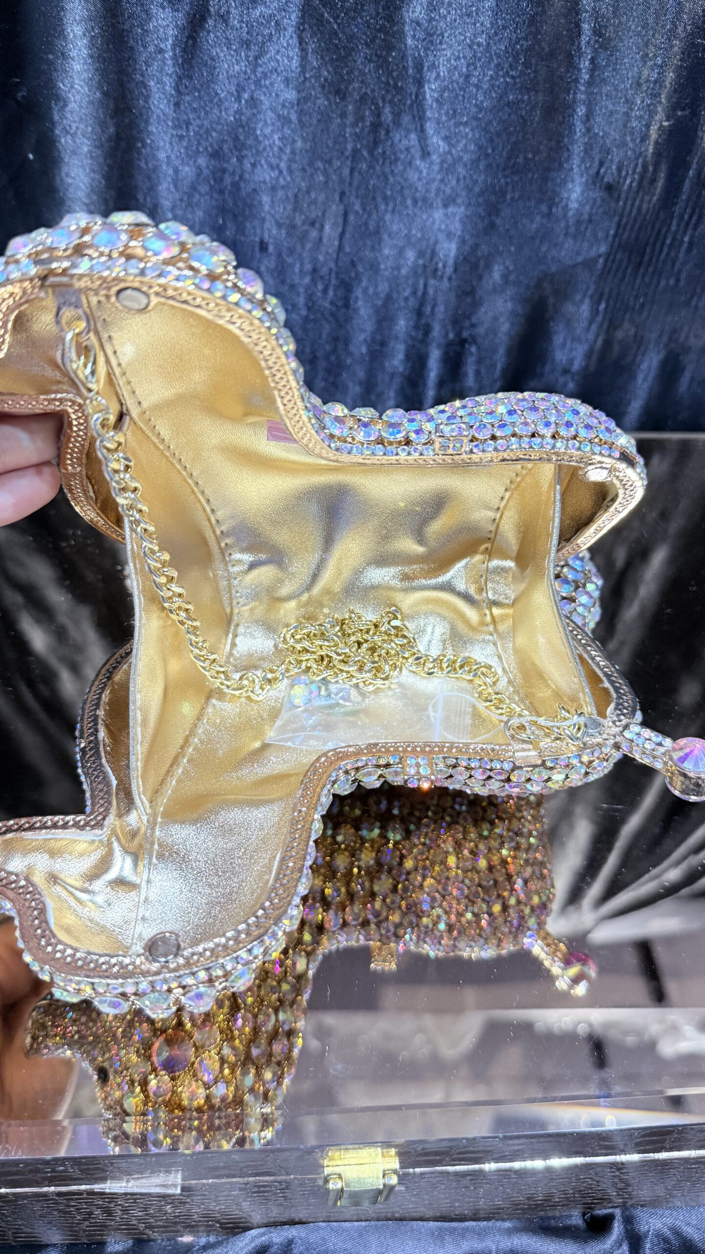 Crystal Canine Statement Golden holographic Clutch - Image 3