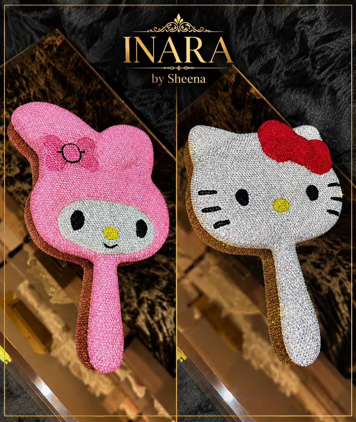 Silver & Pink Kitty Mirror